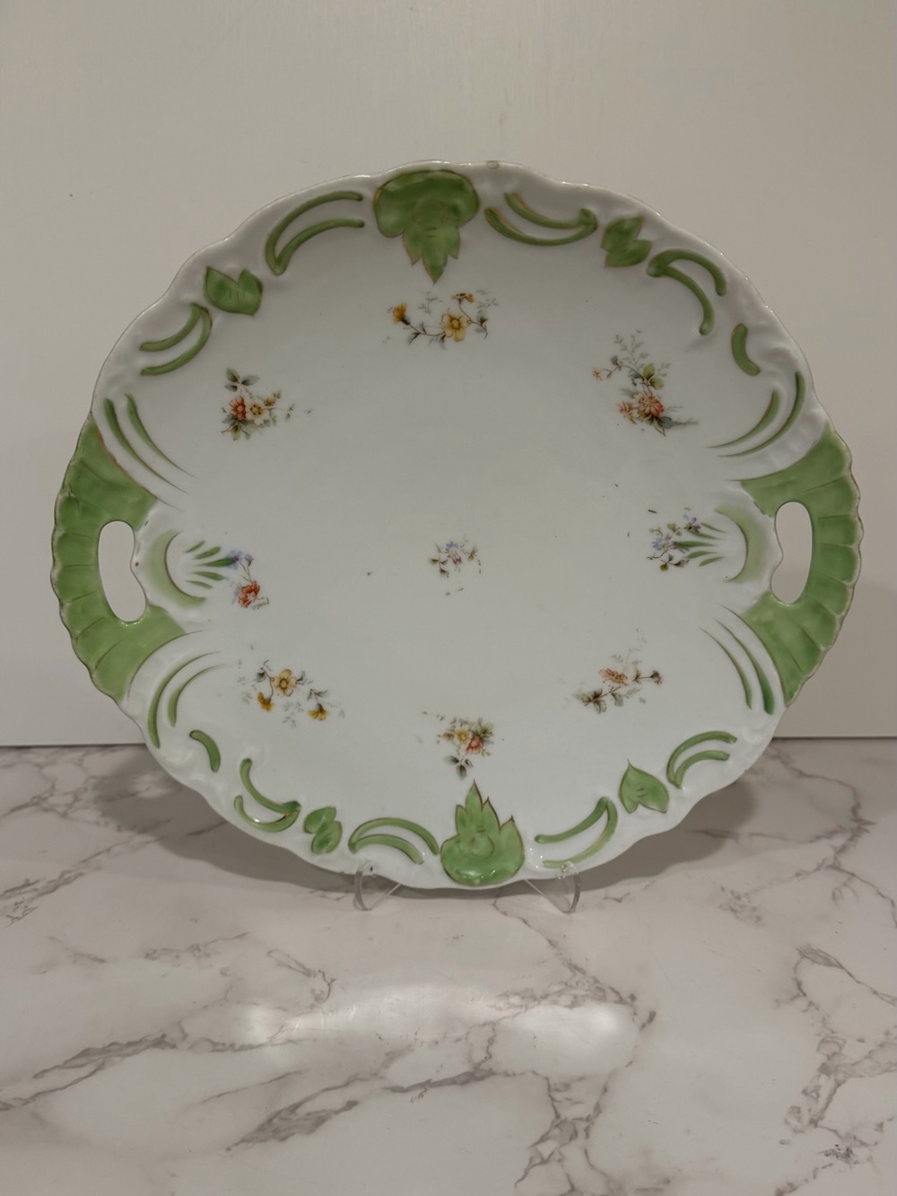 Vintage Hand Painted Porcelain Handled Cake Plate Platter Grandmillenial